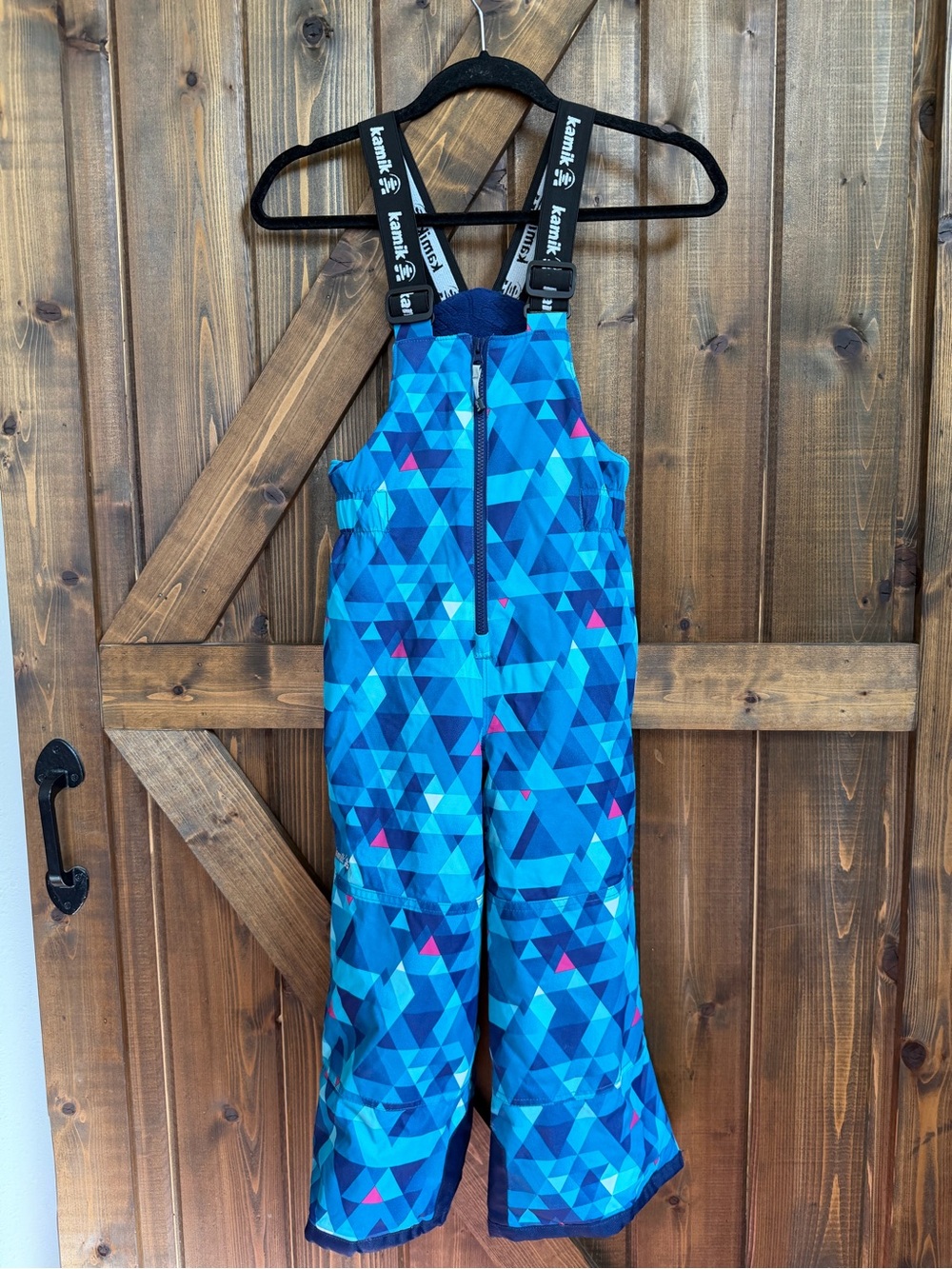 Kamik Kids Snow Ski Bibs Overalls Sz 6 Geometric Blue Boys And Girls Adj Straps
